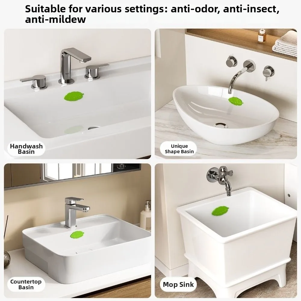 Silicone Washbasin Overflow Plug Green Leaves Leaf Shaped Sink Overflow Plug Insect Blocking Odor Blocking Overflow Hole Cover