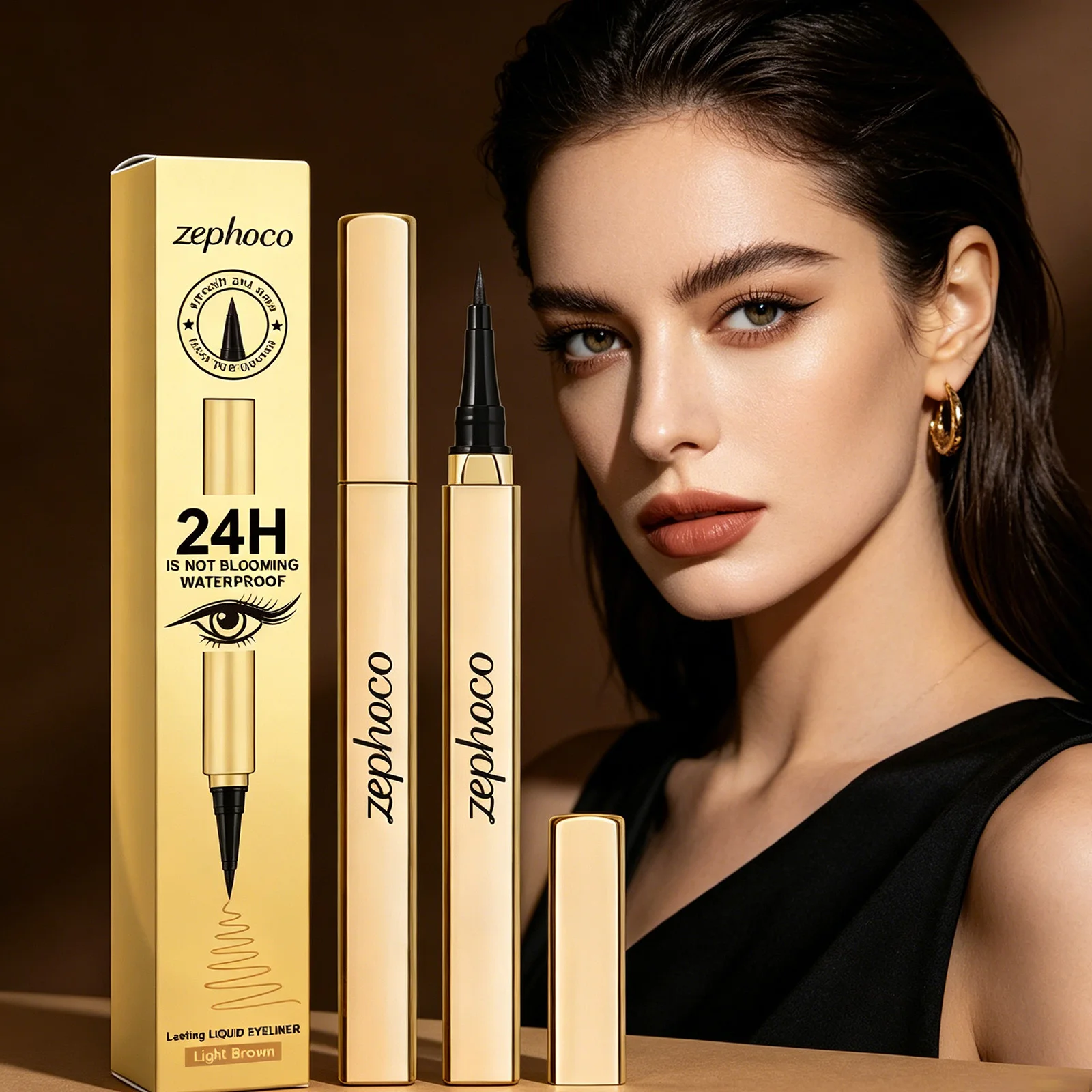 zephoco Liquid Eyeliner Waterproof Smudge Proof Lasting Fast Drying Brown Black Eyeliner Pencil Eye Makeup for Women Cosmetics