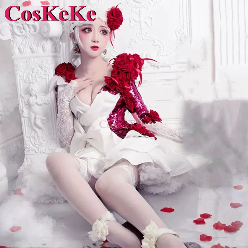 CosKeKe Vera Nair/Perfumer Cosplay Game Identity V Costume Scarlet Red Bride Elegant Wedding Dress Party Role Play Clothing New