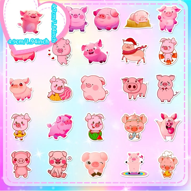 10/30/50PCS Cartoon Pink Pig PVC Sticker Aesthetic Children\'s Decoration Scrapbooking Korean Stationery School Supplies for Kids