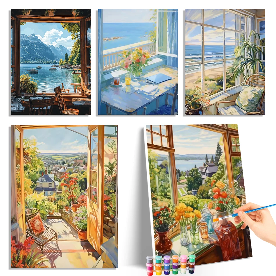 

GATYZTORY Diy Painting By Numbers Window sill scenery Diy Set Canvas Picture Color Markers For Handiwork Adults Crafts Paint Kit