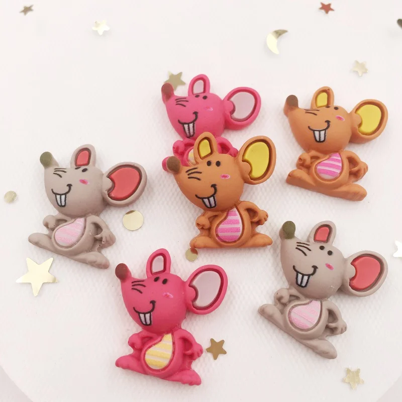 Hand Painted Mix Resin Kawaii Colorful Little Mouse Flat back Stone Scrapbook 12pcs DIY Gift  Decor Home Figurine Crafts OF893