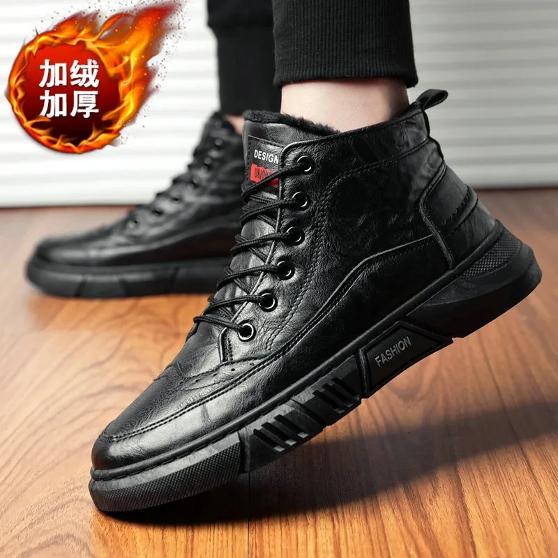 

Зимние британские броги, мужская повседневная кожаная обувь, мужская обувь с высоким берцем, мужские теплые туфли