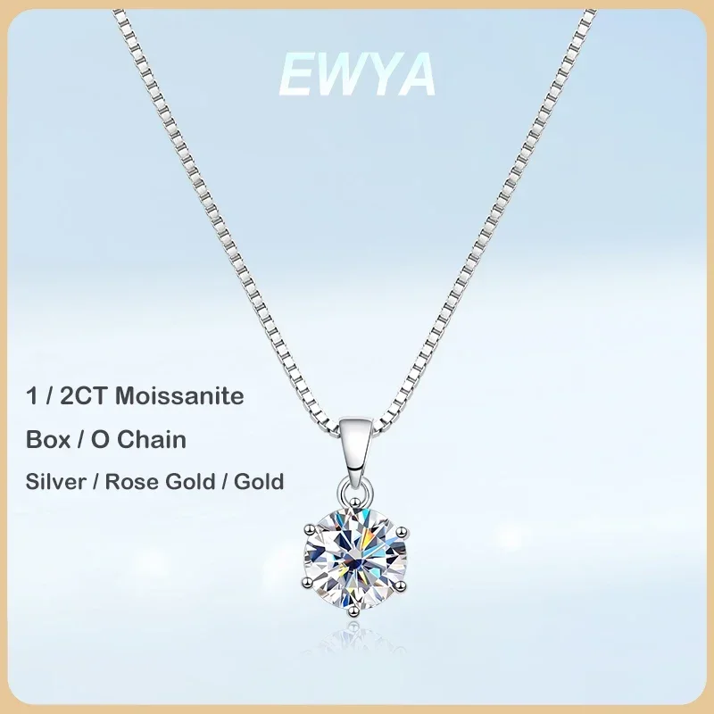 EWYA 1 2 Carat Real Moissanite Pendant Necklace For Women 6 Prong 100% 925 Sterling Silver Wedding Party Bridal Fine Jewelry