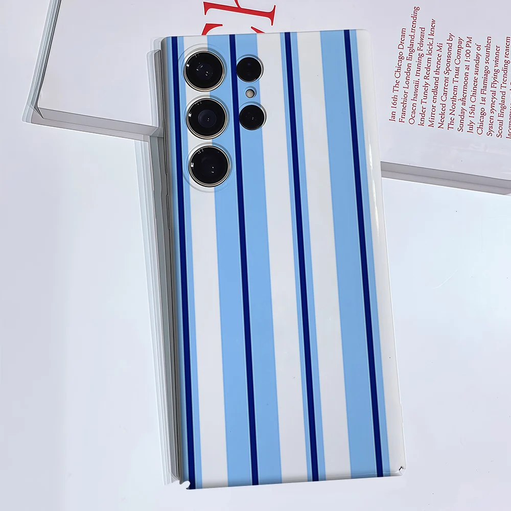 Blue White Stripes Narrow Luxury Fashion Full Lens Protective Case for Samsung Galaxy S26 S25 S24 A56 A36 Plus Ultra