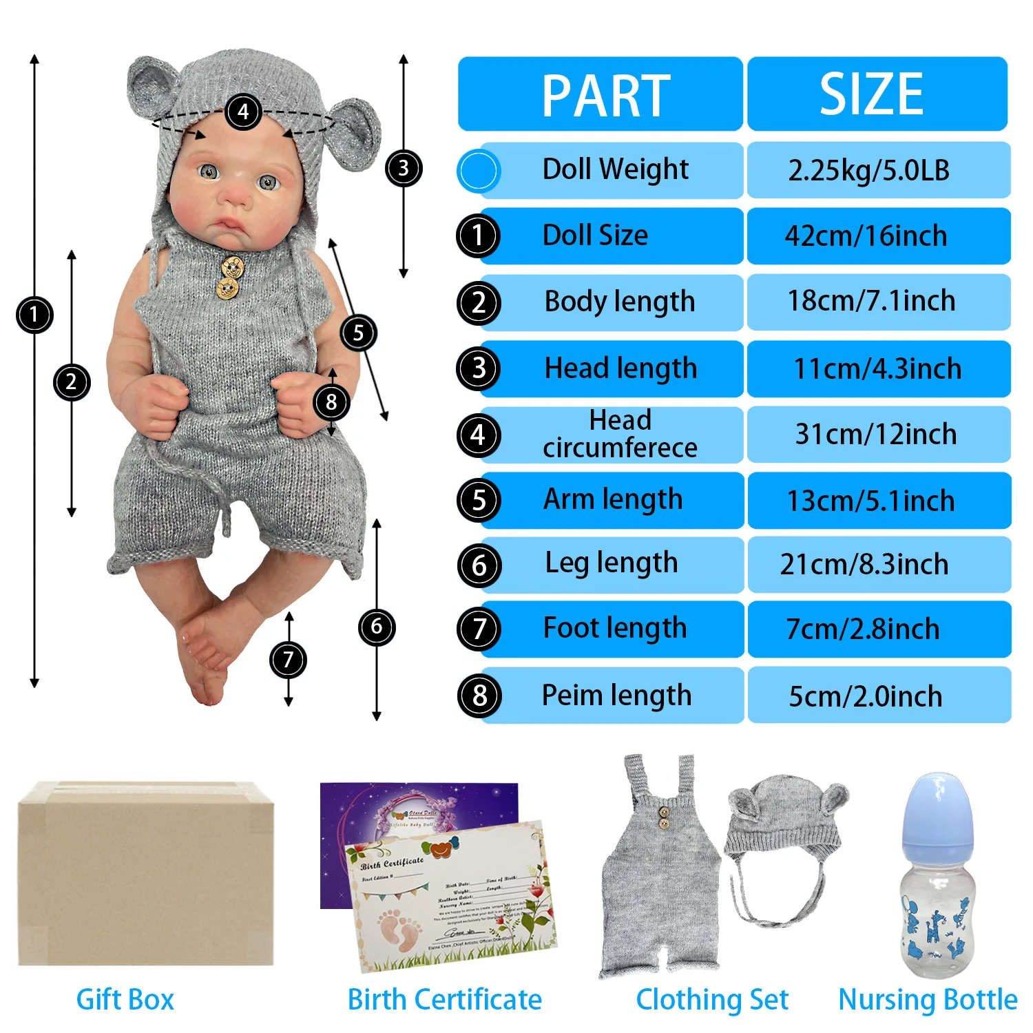 42 Cm Full Body Soft Silicone Reborn Doll Boys Handmade Bebe Newborn Doll 3D Painted Skin Silicone Dolls