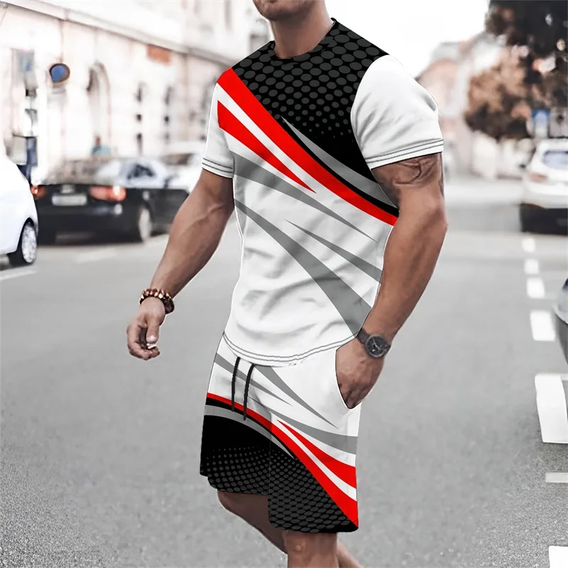 Tropical Men's Wear Casual Sports Short Sleeve Set 3d Colour Printed Loose Plus Size Blazer Tees& Stylish Light Stretch Shorts