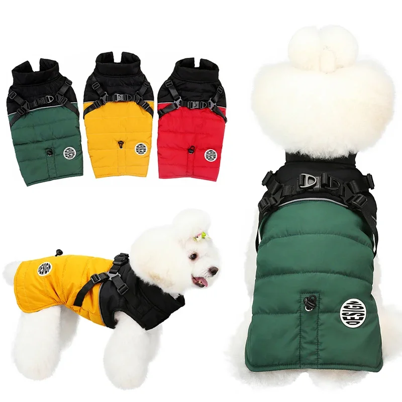 

Winter Warm Dog Coat for Small Medium Dog Clothes with Harness Puppy Jacket Waterproof Pet Vest Chihuahua French Bulldog Apparel