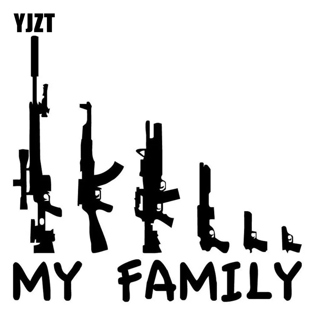 YJZT MY FAMILY Gun Cartoon Fun Vinyl Car Stickers Motorcycle Decals