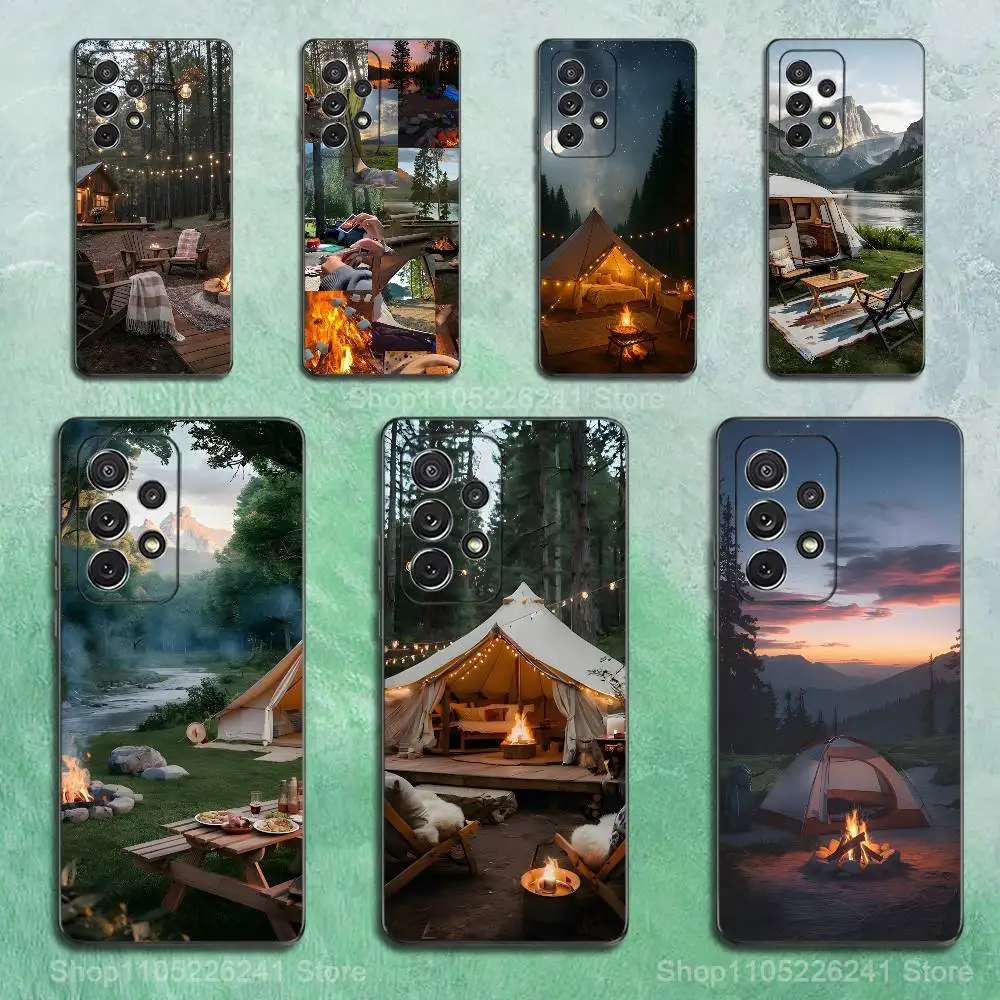 

Outdoor Art Mountain Camping Phone Case For Samsung S22,S21,S20,S10,S9,S25,S24,S23,Ultra,FE,Plus,Lite,Soft Silicone Black