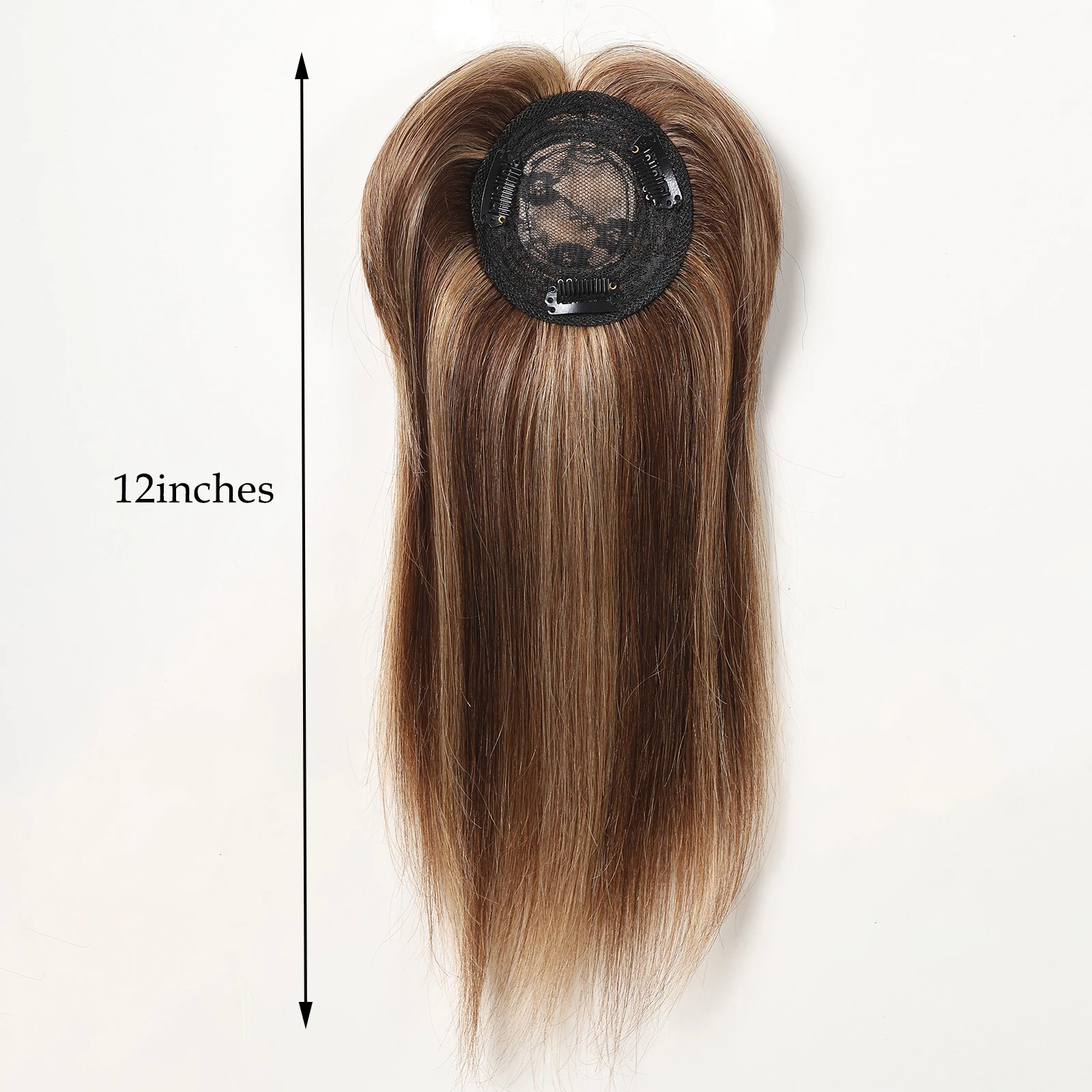 Haar deckel remy Menschenhaar Frauen Topper für dünner werdendes Haar braun Highlight Haar teile mit Pony Seiden basis 3 Clips auf Topper