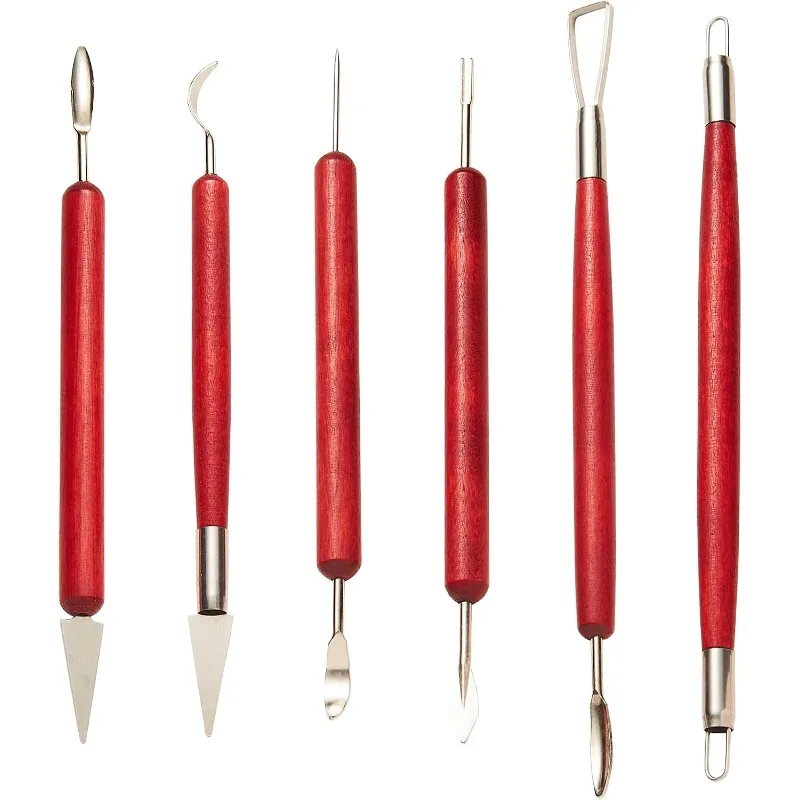 6PCS Sculpting Pottery Clay Tools Wood Handle Pottery Set Wax Carving Sculpt Smoothing Shaper Pottery Clay Ceramic Tool