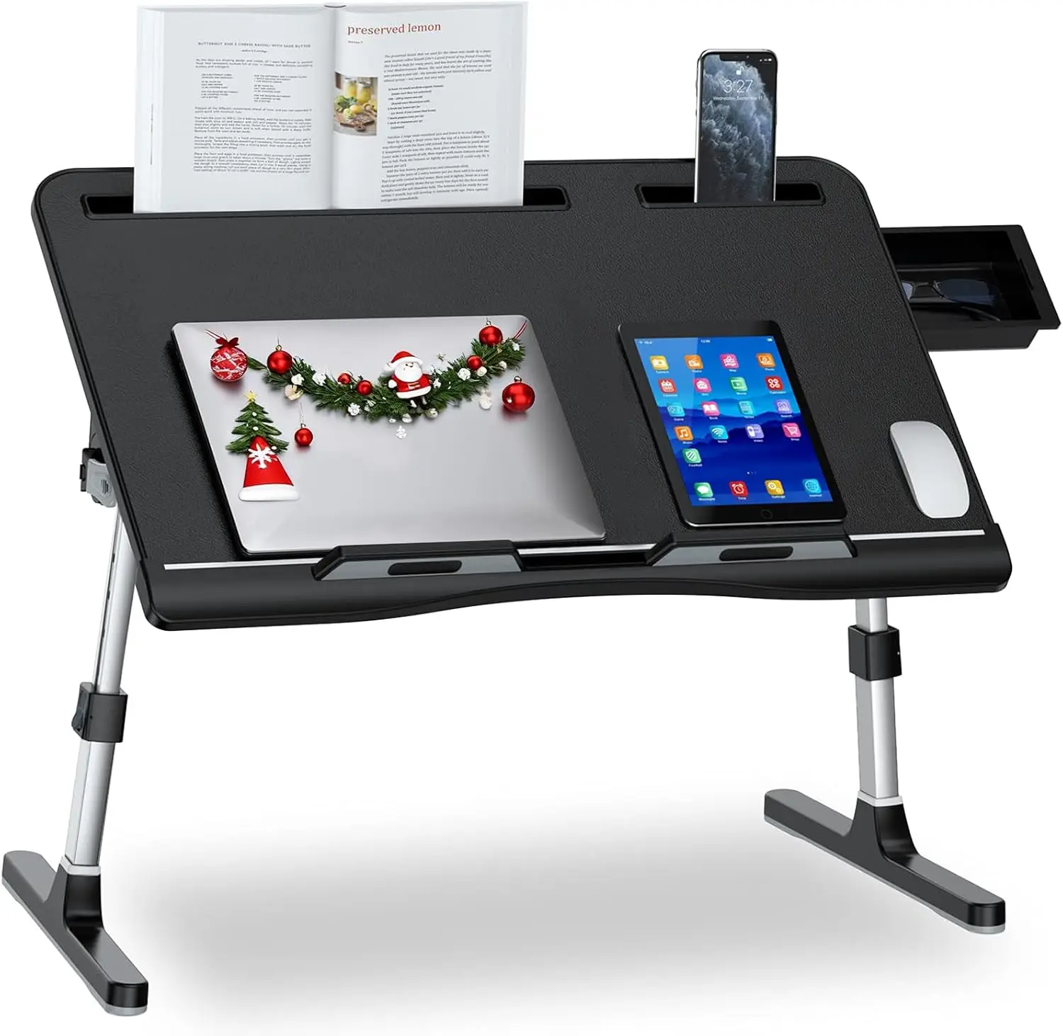 

Adjustable Laptop Bed Desk with Drawer, Foldable Tray for Sofa Floor Working Eating, Black 23.6 Inch