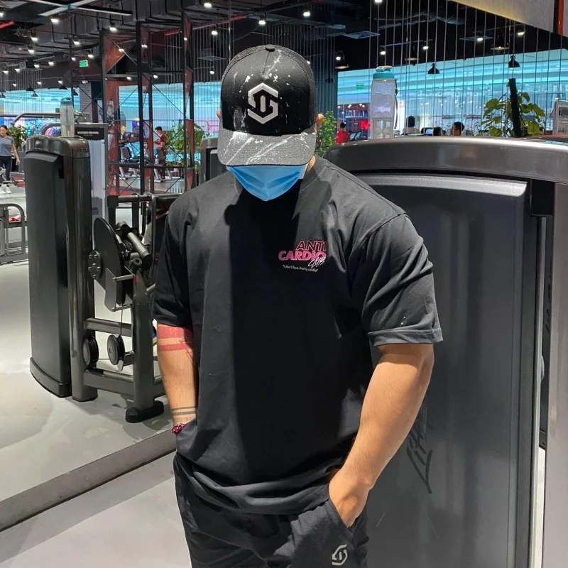 summer ANTI CARDIO Oversized sports t shirt short sleeves cotton t shirt Gym Fitness Male Training Workout Cotton Tees Tops image 2