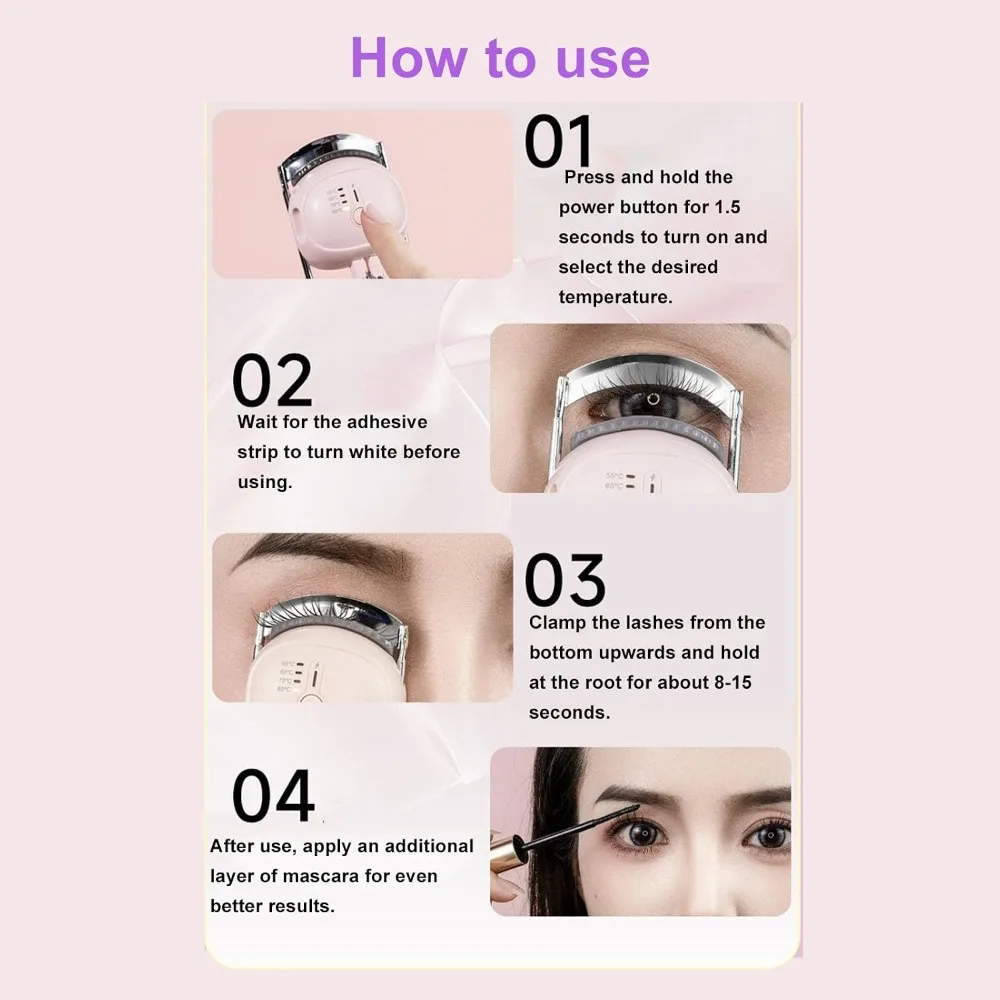 High Quality Rechargeable Electric Eyelash Curler Long Lasting Four-level Heated Eyelash Curler Portable Lash Curler Makeup Tool