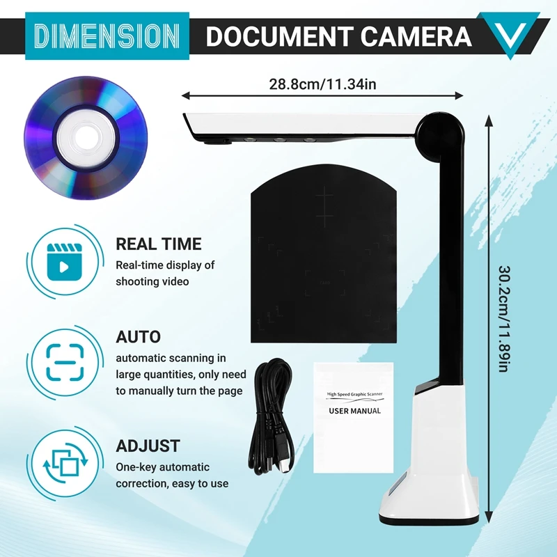 Portable High-Definition Scanner, Document Camera With Real-Time Projection Video Recording Function, A4 Scanner