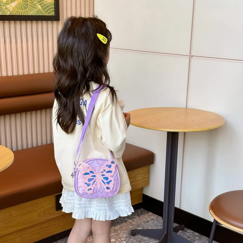 

New Butterfly Children's Single Shoulder Bag Sparkling Kindergarten Girls' Crossbody Bag Cartoon Fashion Children's Coin Purse