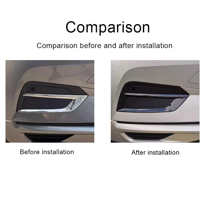 For Volvo 2018-2021 XC60 Front Fog Light Strip Black Chrome Decorative Car Sticker Accessories
