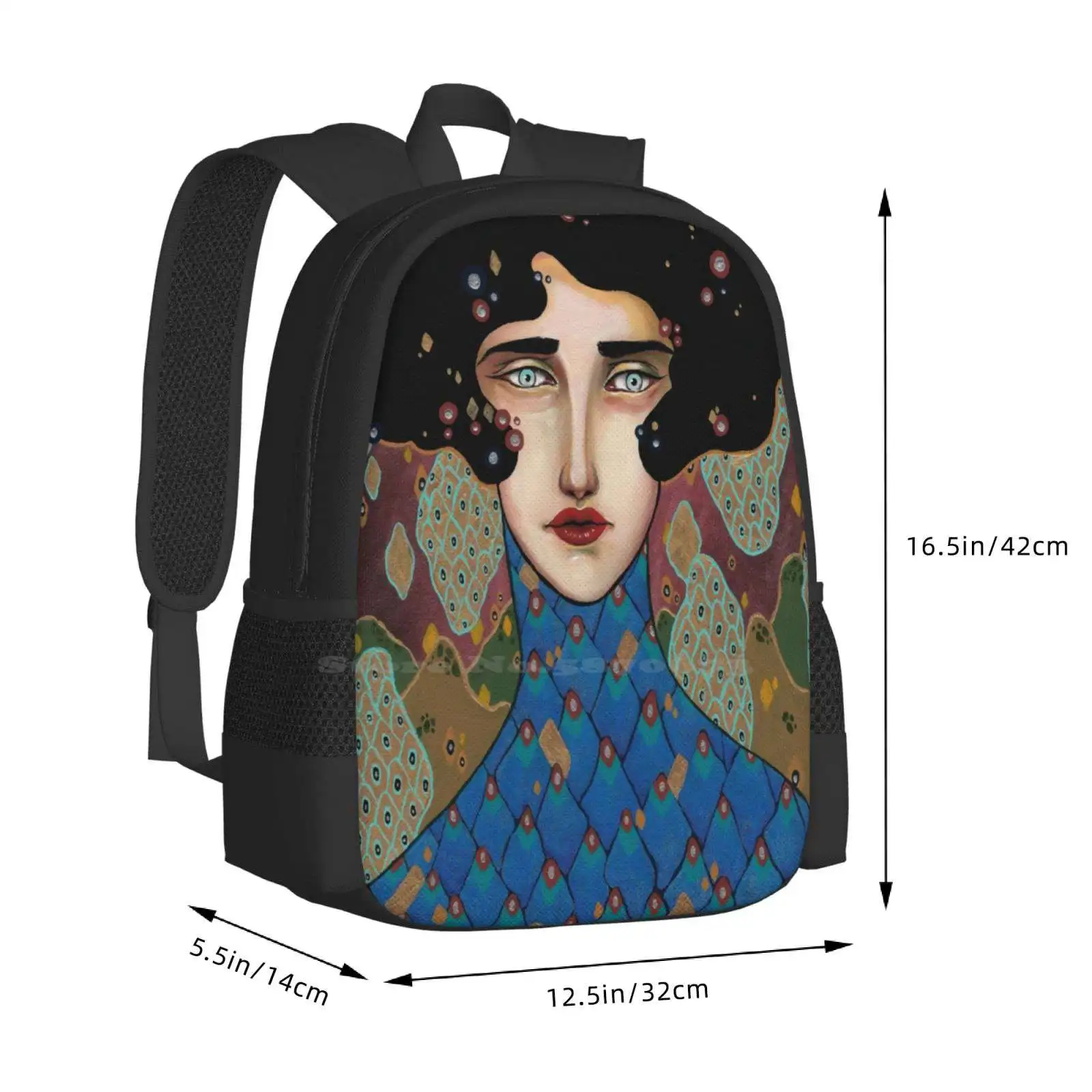 Judith Klimt Venda Quente Mochila, Tinta Dourada Acrílica, Retrato Washsermoth, Padrão Colorido, Sacos De Moda