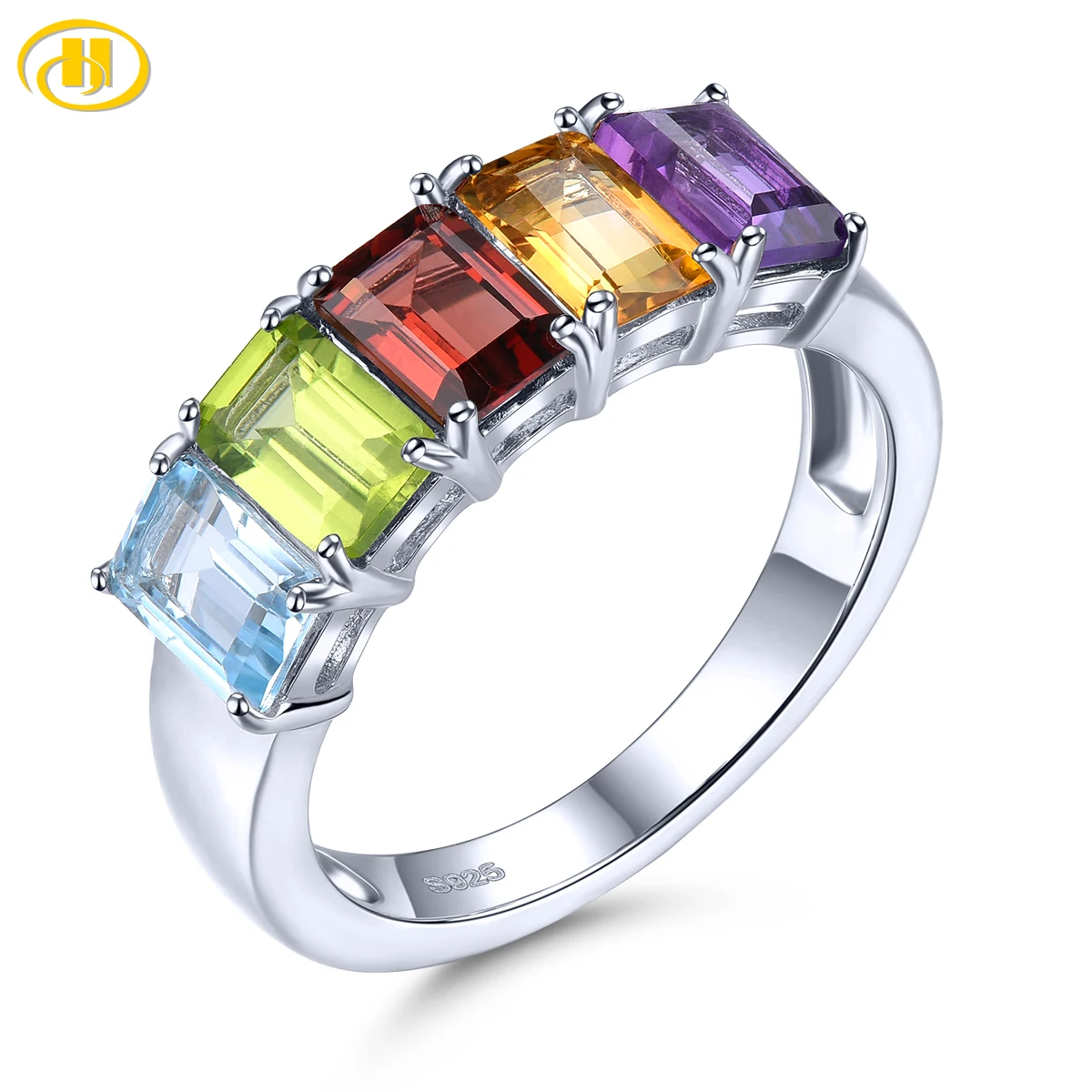 Natural Amethyst Garnet Citrine Colorful Gemstone Silver Rings 3 Carats Multicolor Genuine Blue Topaz Women Classic Jewelrys