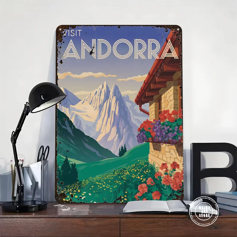 Visit Andorra Travel Poster Customized Vintage Metal Signs Wall Art Retro Tin Plaque for Decoration Home Decorations House Decor