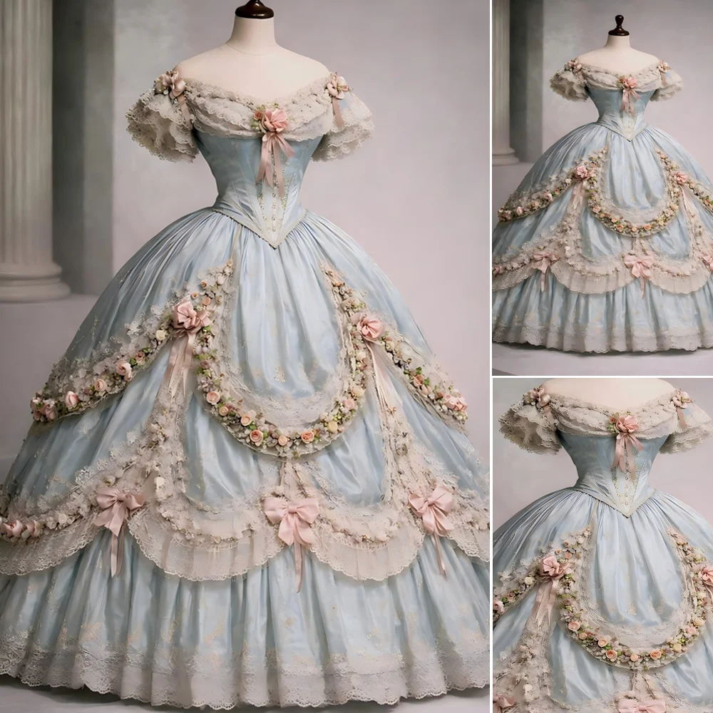 Wunderschönes 18. Jahrhundert Viktorianisches Königliches Hofkostüm für Königin, Prinzessin, Adligen - Blumen-Rokoko-Korsett Mittelalterliches Abendkleid Ballkleid