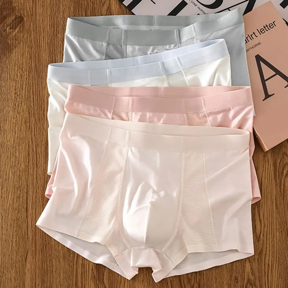 Youth Boxer Briefs Men Boxer Underwear Men's Breathable Mesh Boxer Briefs Slim Fit Pure Color Underwear Summer Thin for Daily