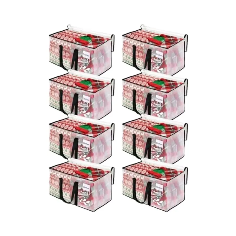 8-Pack Extra Large Clear Storage Bags Heavy Duty Moving Totes Reinforced Zipper Handles Tag Pocket 74x36x35cm PP Storage Bag