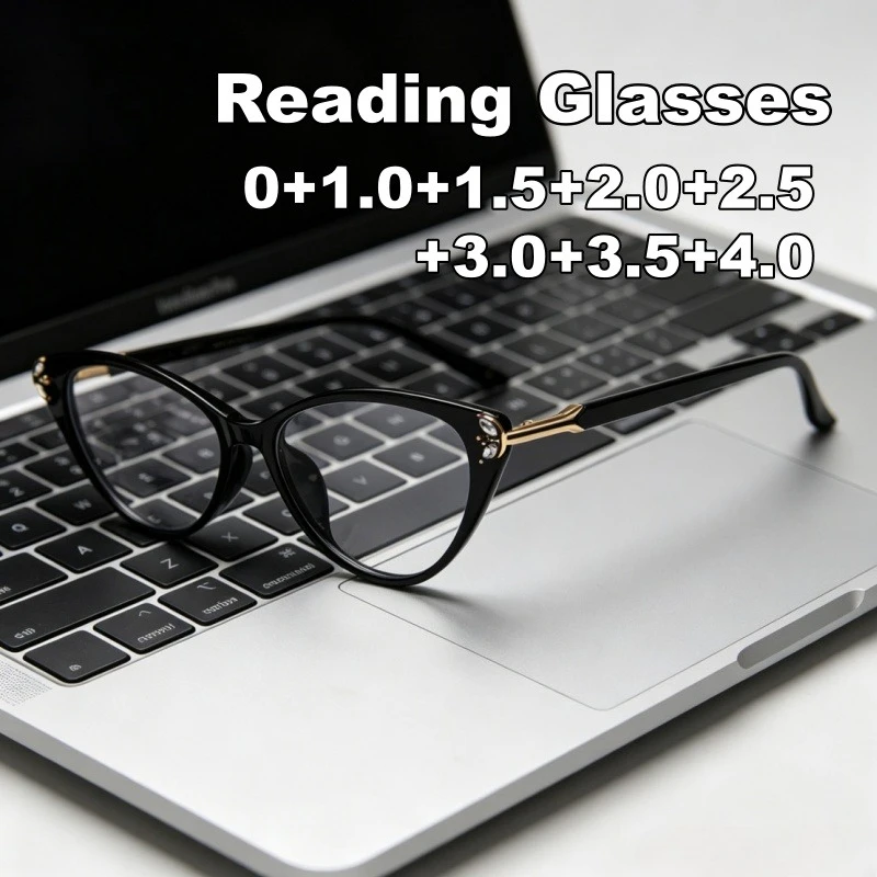 

2026 New Cat-Eye Diamond Presbyopia Glasses Women's Unique Fashionable High-Definition Blue Light Blocking Reading Eyewear