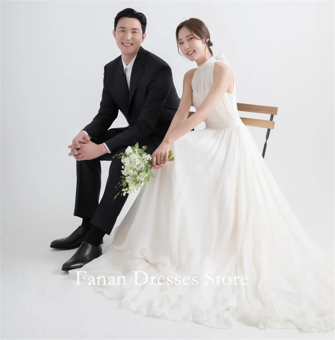 FANAN licou cou froncé élégant Simple robes de mariée a-ligne sans manches en mousseline de soie ivoire robes de mariée Garona ivoire Custo