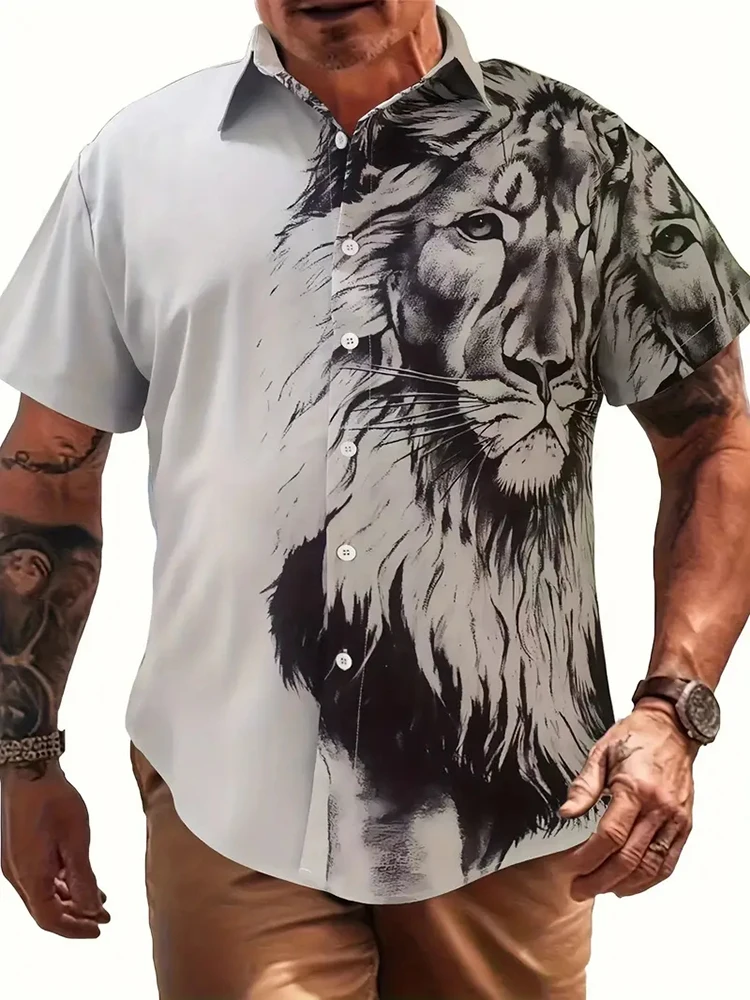 Summer Street Fashion Men\'s Short Sleeve Shirt 3D Tiger Print Short Sleeve Shirt Everyday Loose Comfortable Casual Shirt For Men