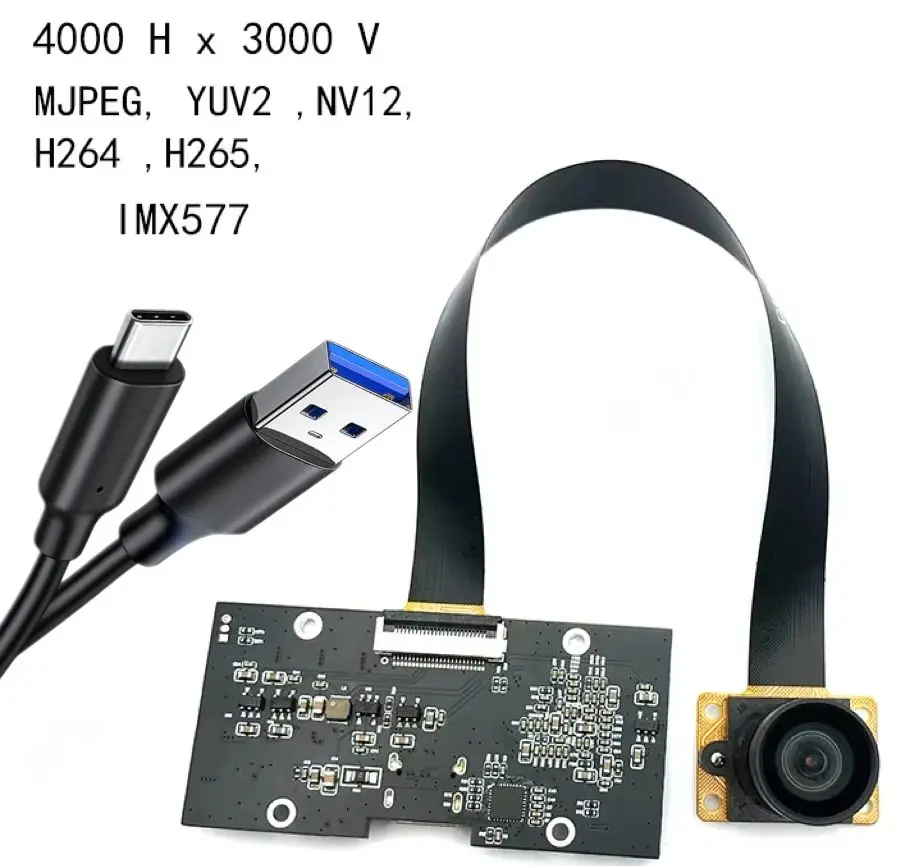 

12MP 4K USB3.0 Camera module IMX577 NV12 H.264 H.265 4000X3000 3840X2160 Plug and play PCB+FPC For shooting documents Type C Cab