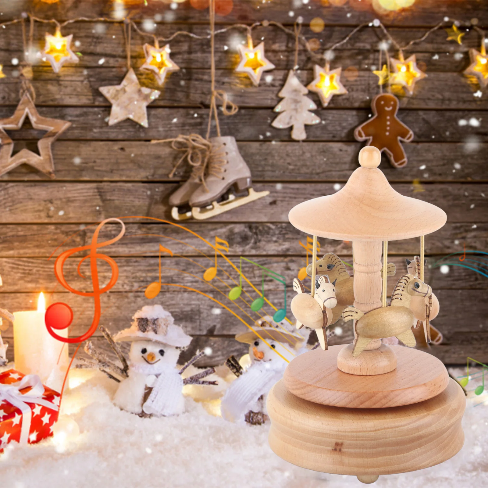 Musical Wood Crafts Kids Music Box Wooden Vintage Musical Box Beautiful Turn Horse Shaped Wood Crafts Christmas Gifts Home Decor