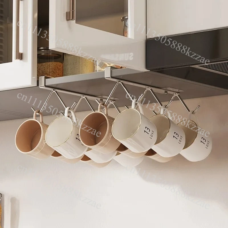 304 Stainless Steel Nail Free Wall Mounted Cup Holder For Kitchen Living Room Cabinets For Storing Mugs Coffee Cups Kitchenware