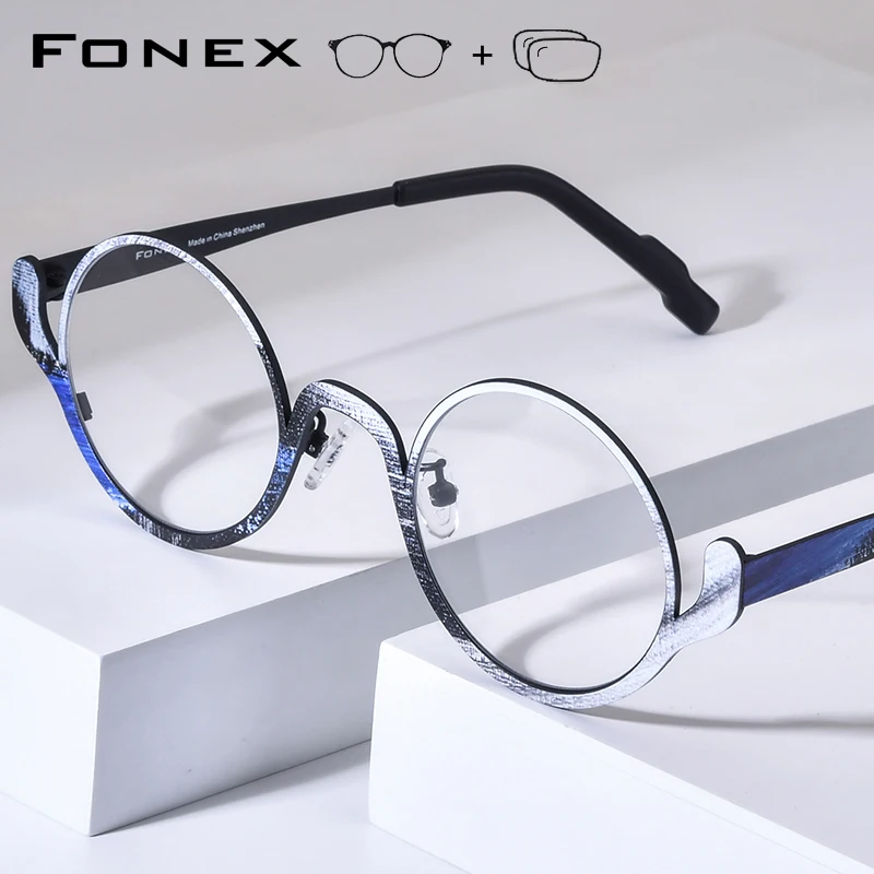 FONEX Progressive Prescription Eyeglasses Photochromic Myopia Optical Lens Eyewear Men Round Glasses Titanium Women 85935