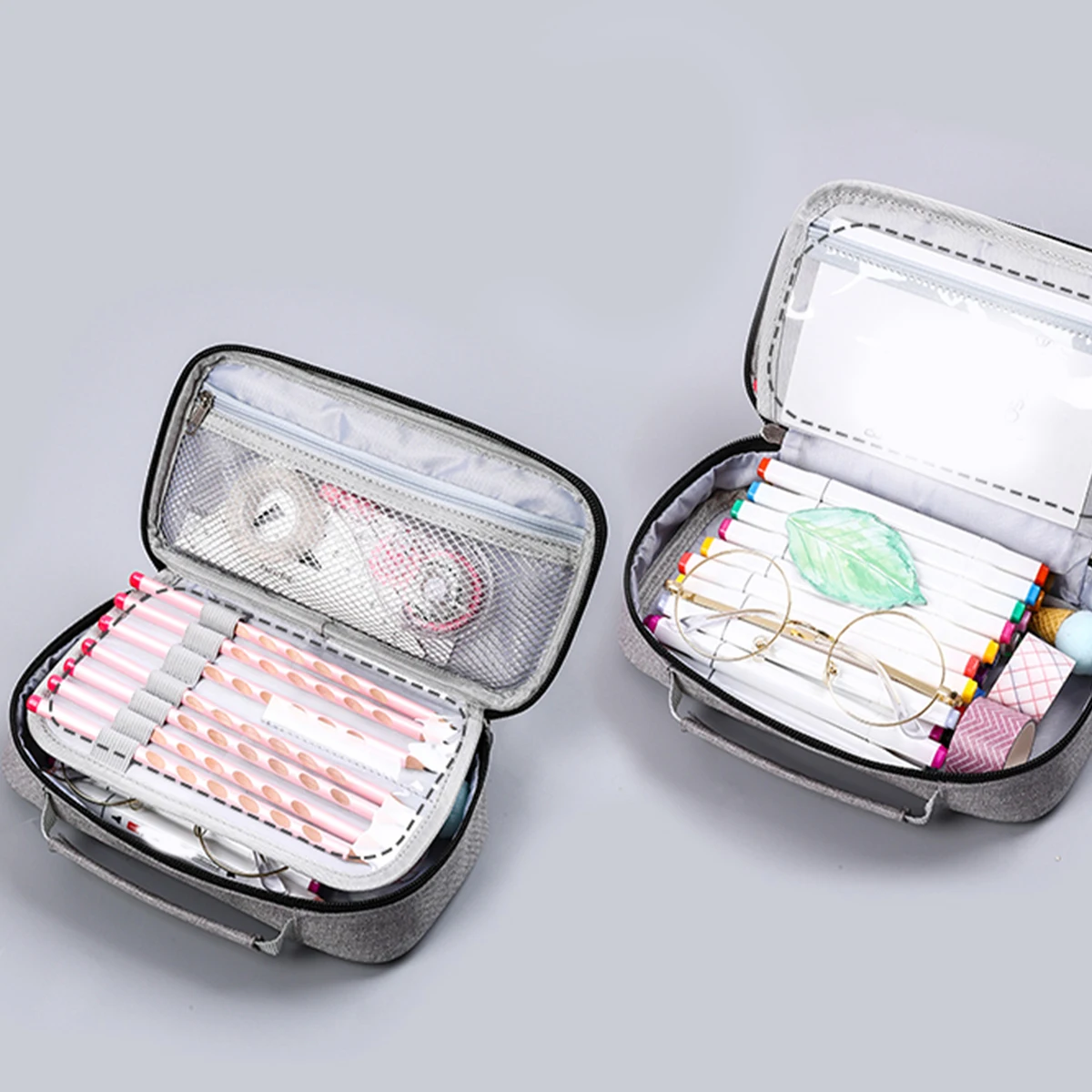 

Portable Canvas Pencil Case Lightweight Large Capacity Pen Storage Travel Makeup Bag ganizer Grey Zipper Student