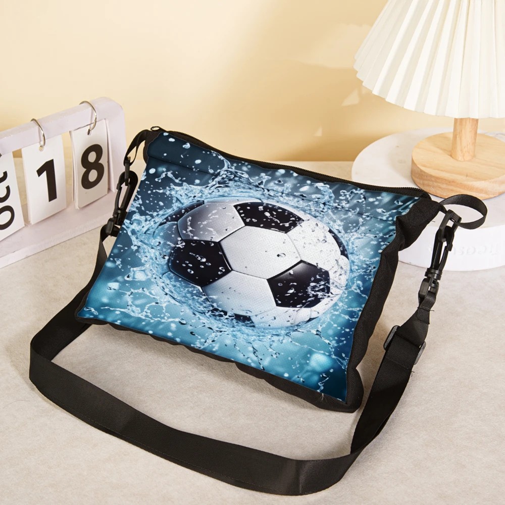 Soccer Ball Print Crossbody Bag Blue Water Splash Pattern Shoulder Bags For Sports Fans And Casual Outings Perfect For Carrying