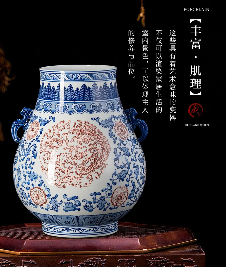 Blue and white porcelain retro ornament flower arrangement home living room TV cabinet high-end blessing tube decoration