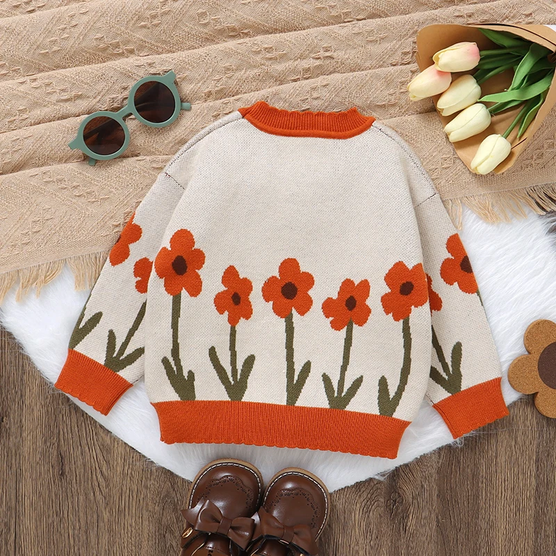 Autumn Baby Sweater Knitted Newborn Kid Clothes Fashion Cute Cartoon Florals Tops Warm Infant Boy Girl Pullover Long Sleeve Warm
