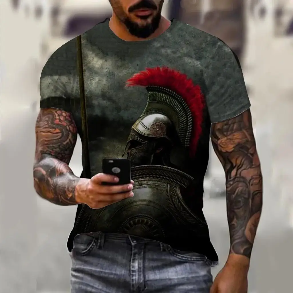 

Vintage T Shirts For Men Spartan Pattern 3D Printed Short Sleeve Summer Fashion Oversized T-shirt Men's Casual Clothing Tops