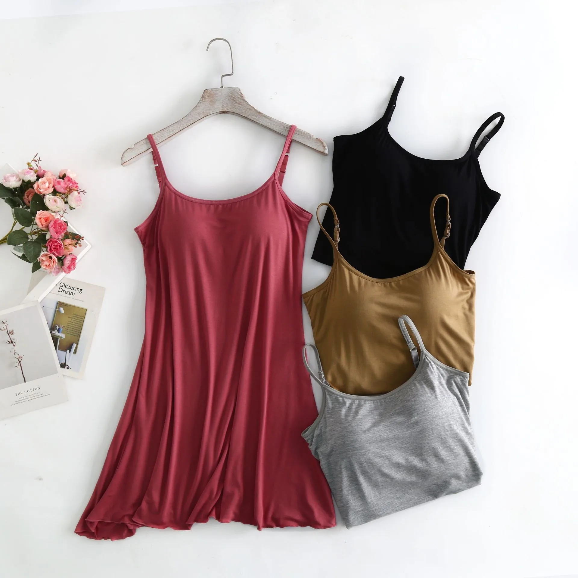 

Modale Long Nightgown Women's Home Clothes with Chest Pad Sexy Sleepwear Short Skirt Design Four Seasons Suitable