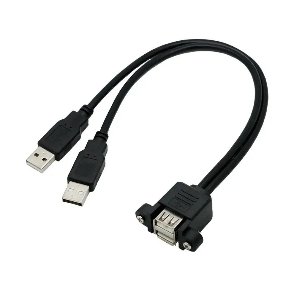 25CM 50CM 1M Dual Port USB 2.0 ONE Male to Female M/F Extension Screw Lock Panel Mount Cable