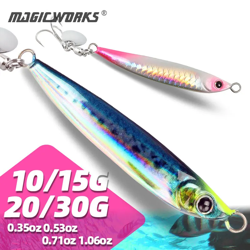 

Magic Works Jigging 10g 15g 20g 30g Metal Jig Lure Tail Spinner for Fishing Bass Sea Jigs Artificial Bait Spinning Lures Tackle