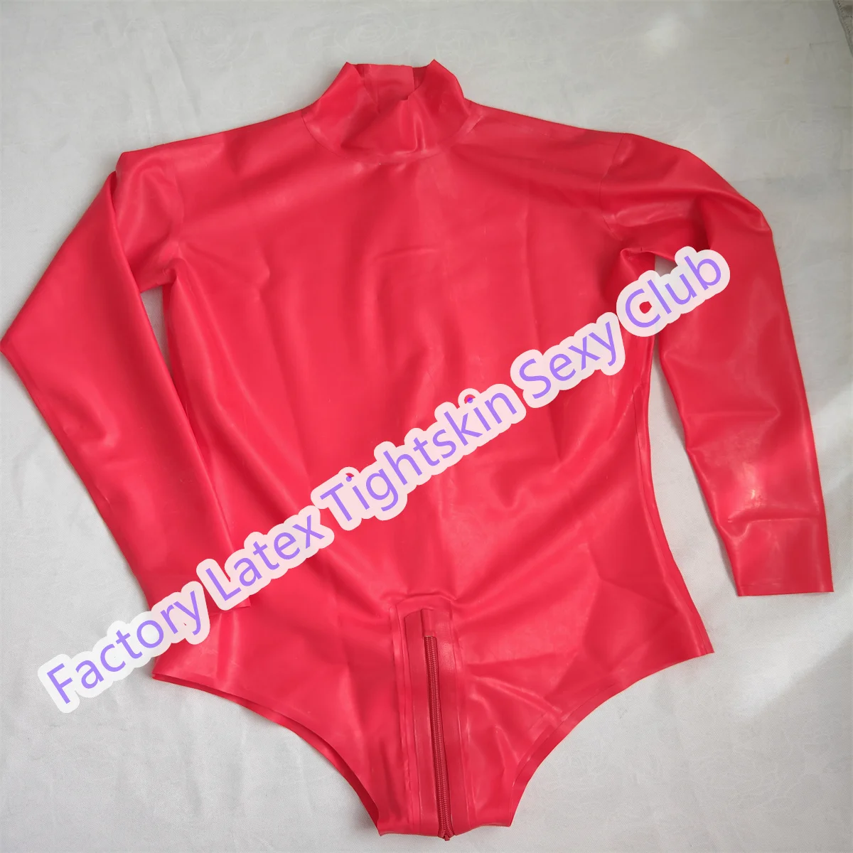 Red Latex Swimsuit Cosplay Long Sleeve with Crotch Back Zip for Women Wear