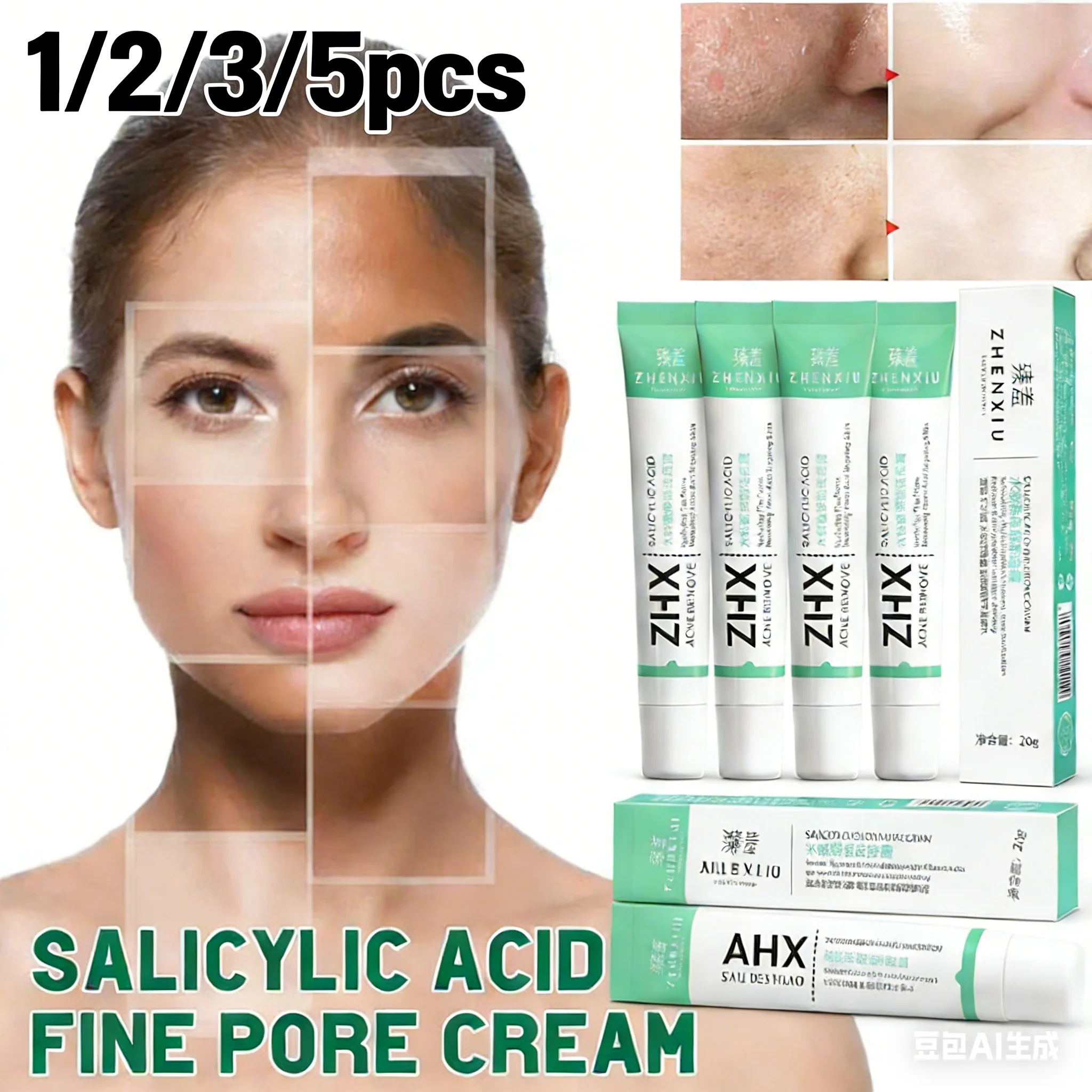 1/2/3/5pcs Salicylic Acid Acne Removing Cream Acne Blackehead Scar Treatment Shrink Pore Oil Control Smooth Pores Skin Care