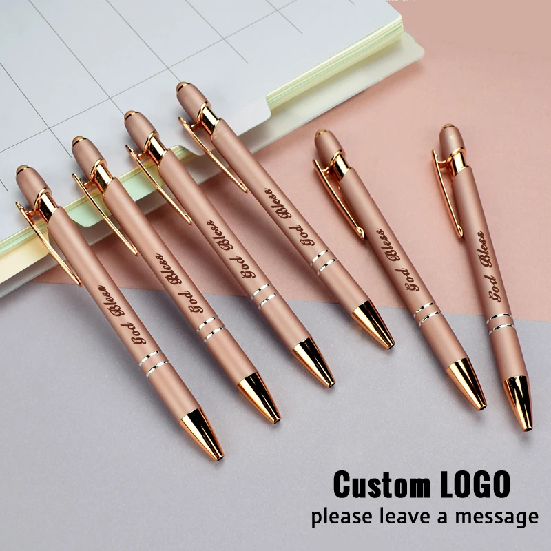 100pcs Personalized Carving LOGO Metal Creative Rose Gold Ballpoint Pen Customized Engraved Name Gift School Stationery Supplies