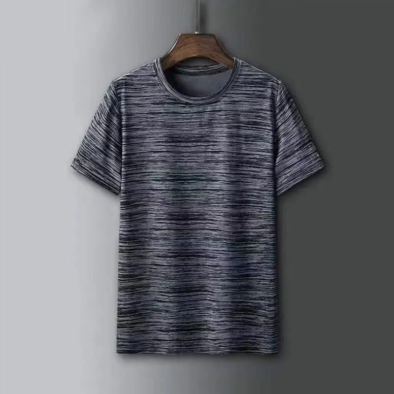 Ice Silk Quick Dry Short Sleeve T-Shirt Men's Loose plus Size Sport Top Half Sleeve Ice Sensation round Neck Pure Color Summer
