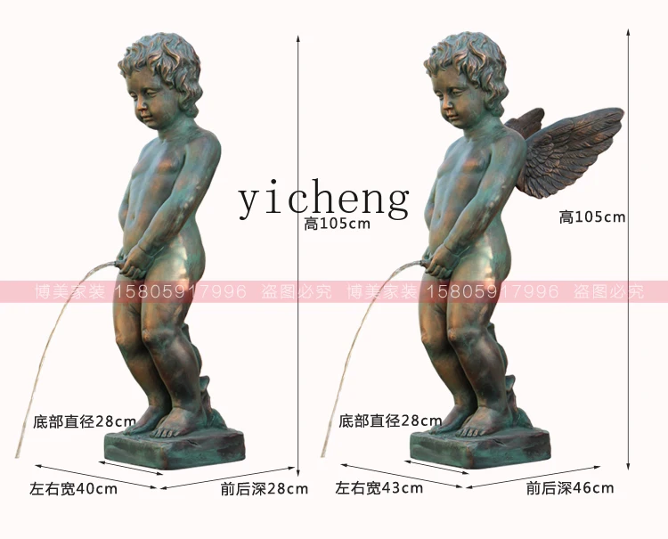 

ZYA Cupid Angel Flowing Water Fountain Ornament Outdoor Courtyard Garden Water Pool Figure Sculpture