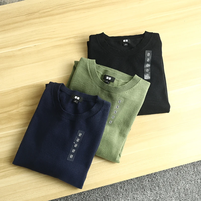 

Повседневный хлопковый трикотаж, круглый пуловер, свитер, 2 иглы, мягкий против кожи, мужской пригородный свитер, подходит для всех сезонов