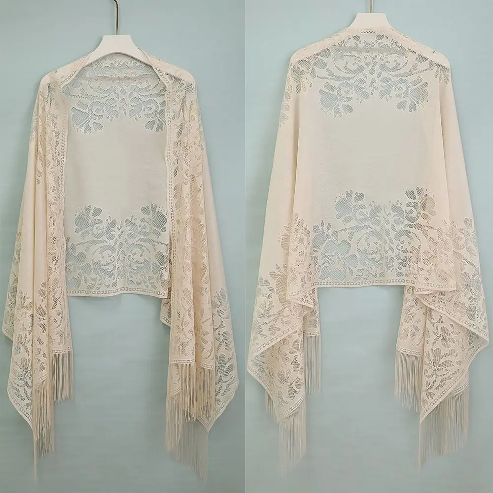 Свадебные аксессуары с кисточкой Женская шаль полый разноцветный вечерний накидка для выпускного вечера Тюлевая шаль для косплея